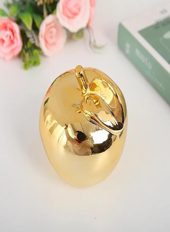 Hoobar Ceramic Fruit Shape Statues,Handcrafted Plating Apple Pear Sculpture for Wedding,Porch,Desktop and Home Decoration Furnishing Article Pack of 2 (Gold Apple 2) - Image 3
